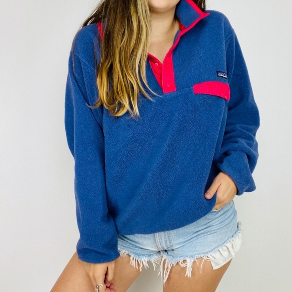 Patagonia blue t snap synchilla pullover